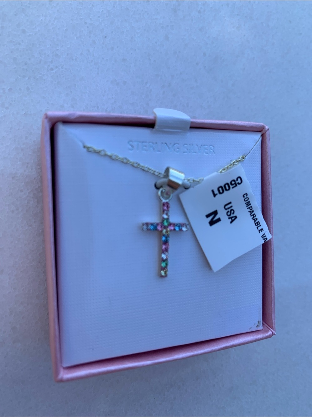 Kid's Sterling Silver Multicolor Stone Cross Necklace